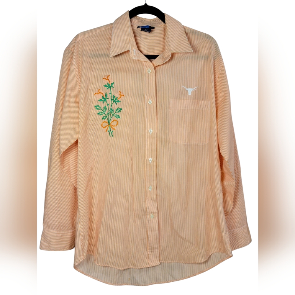 Las Olas Women's Western Orange Pinstripe Button Up Dress Shirt M UT longhorn